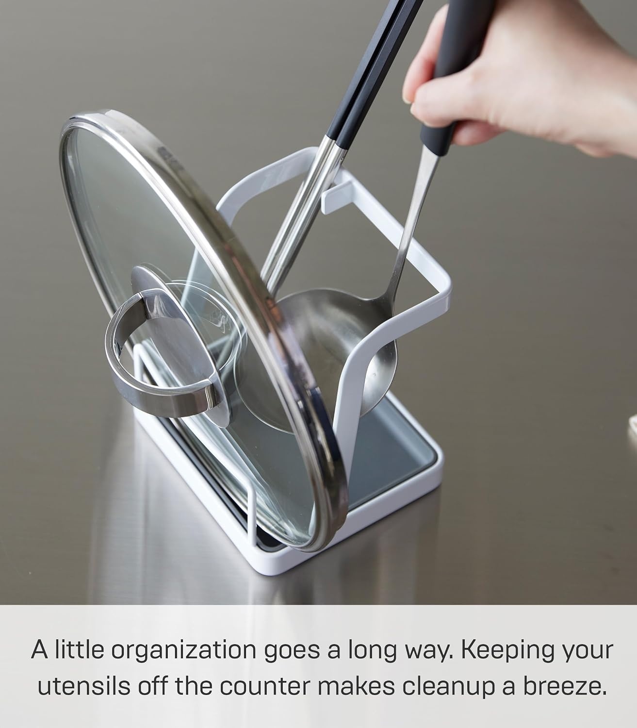 image:imageYamazaki Home Tower Lid amp Ladle Stand Large Kitchen Stand For Utensils Lids And Cookbooks HeatResistant Kitchen Stand Steel