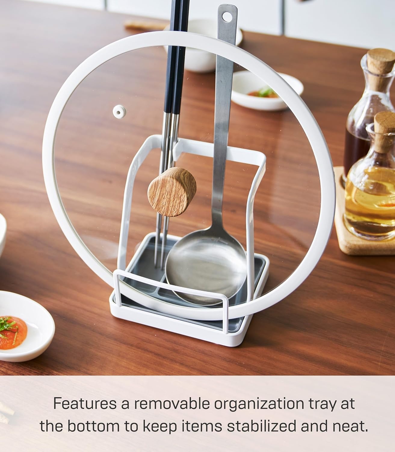image:imageYamazaki Home Tower Lid amp Ladle Stand Large Kitchen Stand For Utensils Lids And Cookbooks HeatResistant Kitchen Stand Steel