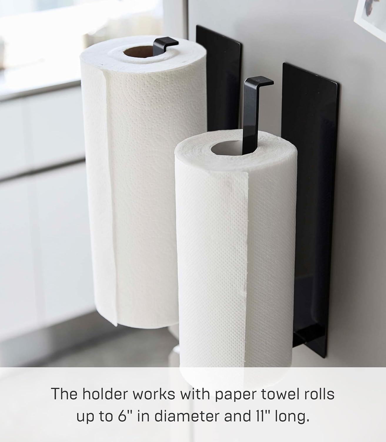 image:imageYamazaki Home Tower Magnetic Paper Towel Holder Metal Kitchen Roll Dispenser Vertical Or Horizontal Mounted Kitchen Towel Rack SteelBlack