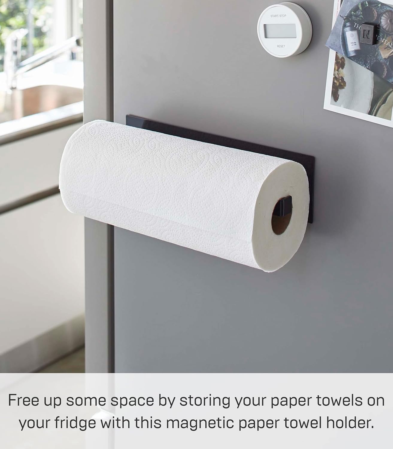 image:imageYamazaki Home Tower Magnetic Paper Towel Holder Metal Kitchen Roll Dispenser Vertical Or Horizontal Mounted Kitchen Towel Rack SteelBlack