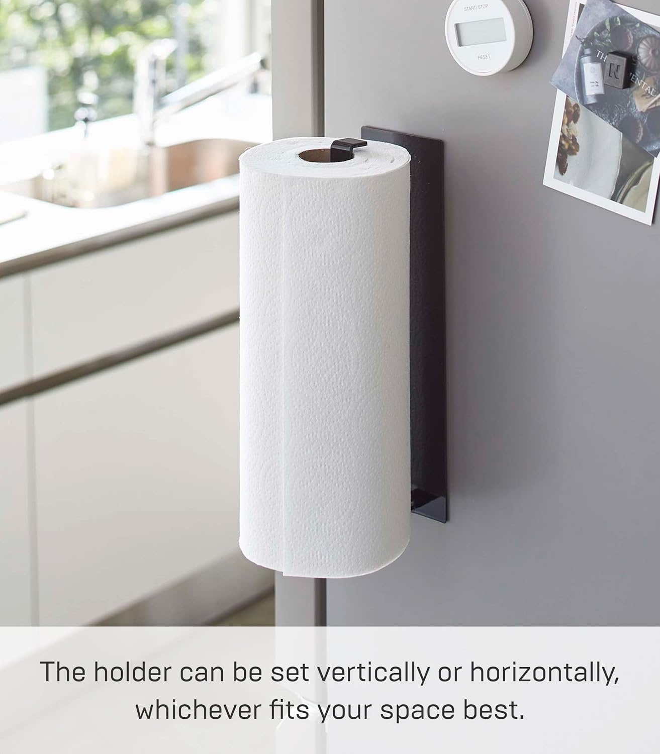 image:imageYamazaki Home Tower Magnetic Paper Towel Holder Metal Kitchen Roll Dispenser Vertical Or Horizontal Mounted Kitchen Towel Rack SteelBlack