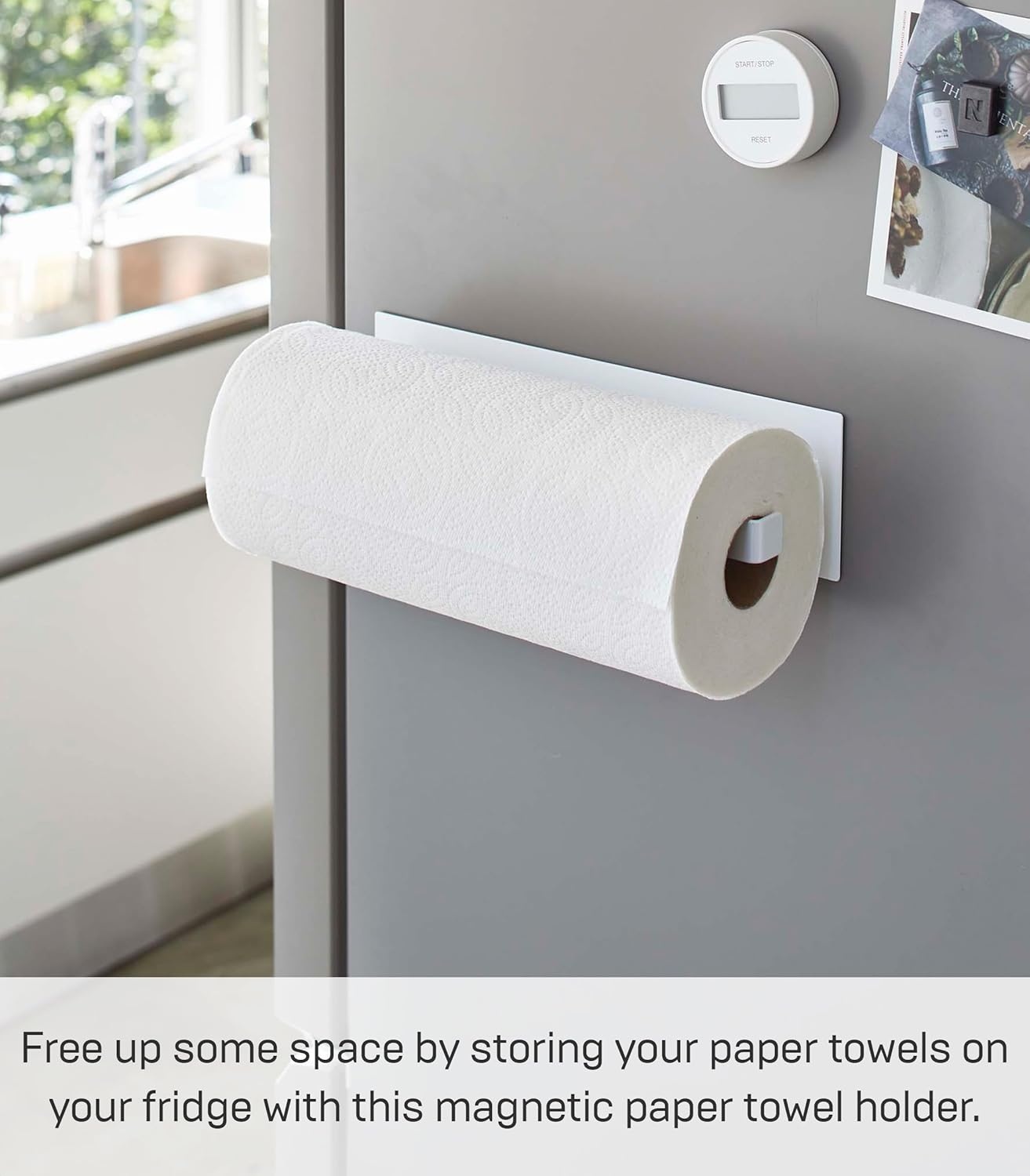 image:imageYamazaki Home Tower Magnetic Paper Towel Holder Metal Kitchen Roll Dispenser Vertical Or Horizontal Mounted Kitchen Towel Rack SteelWhite