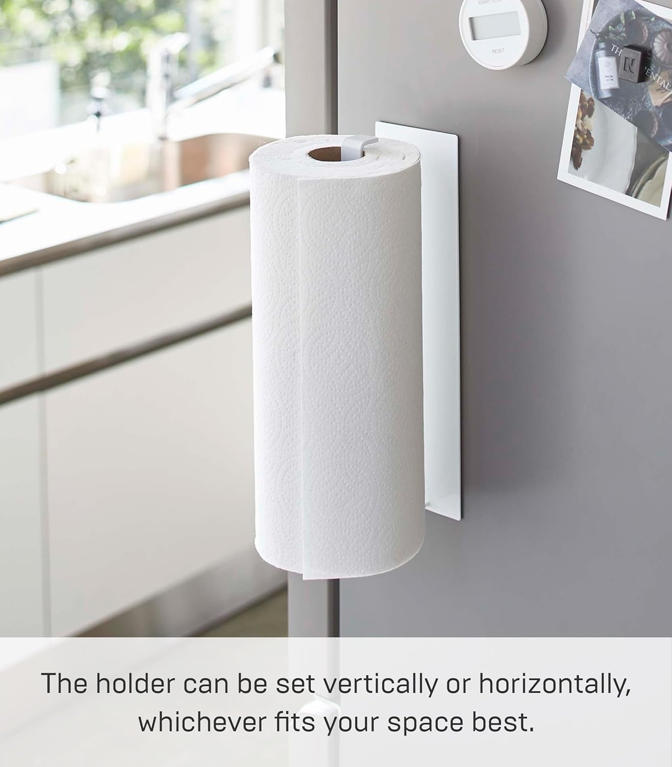 image:imageYamazaki Home Tower Magnetic Paper Towel Holder Metal Kitchen Roll Dispenser Vertical Or Horizontal Mounted Kitchen Towel Rack SteelWhite