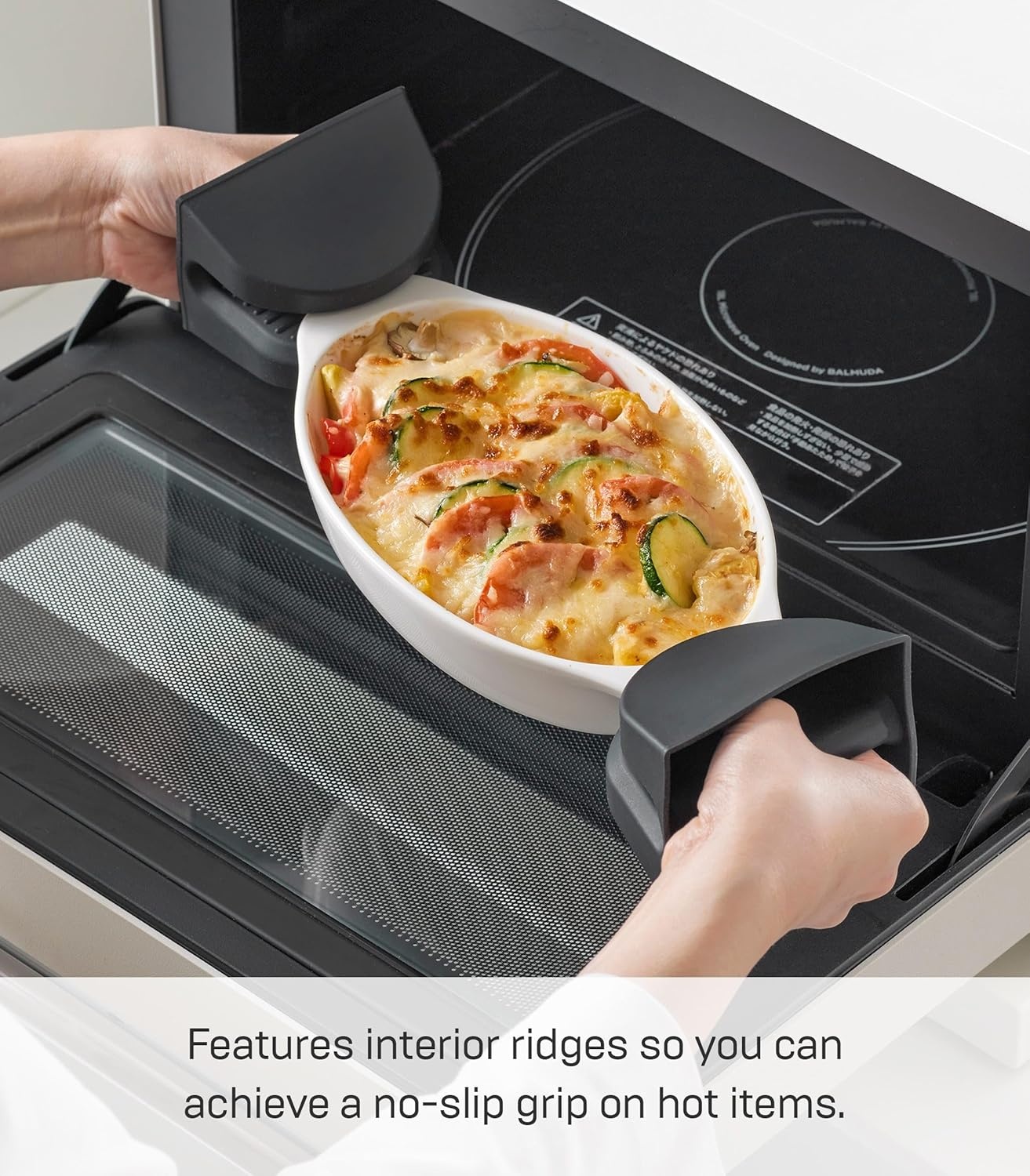 image:imageYamazaki Home Tower Magnetic Pot Holders Set of 2 Heat Resistant Silicone Oven Mitts Durable Insulated Hot Pads Magnetic Storage SiliconeBlack