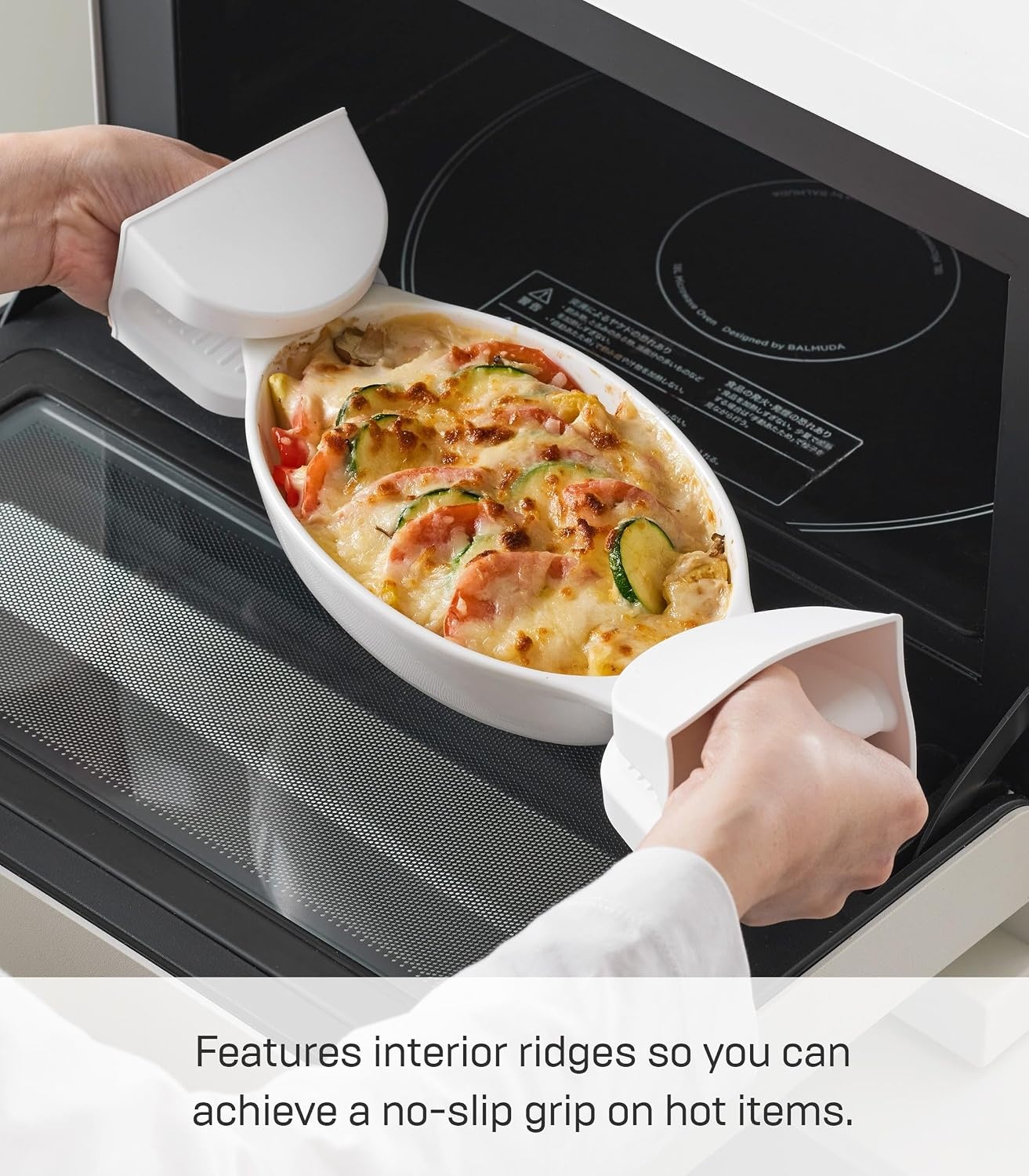 image:imageYamazaki Home Tower Magnetic Pot Holders Set of 2 Heat Resistant Silicone Oven Mitts Durable Insulated Hot Pads Magnetic Storage SiliconeWhite