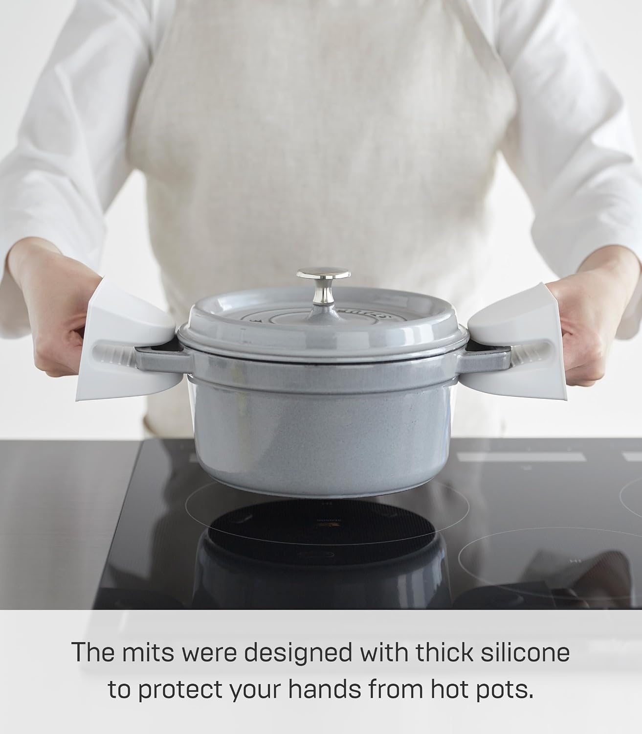image:imageYamazaki Home Tower Magnetic Pot Holders Set of 2 Heat Resistant Silicone Oven Mitts Durable Insulated Hot Pads Magnetic Storage SiliconeWhite