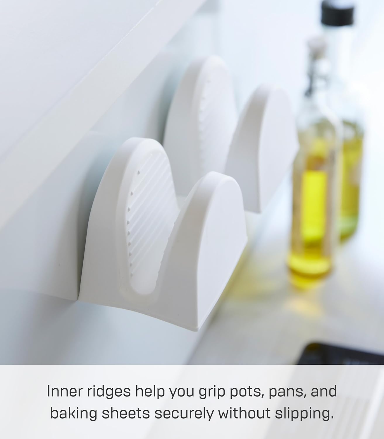 image:imageYamazaki Home Tower Magnetic Pot Holders Set of 2 Heat Resistant Silicone Oven Mitts Durable Insulated Hot Pads Magnetic Storage SiliconeWhite