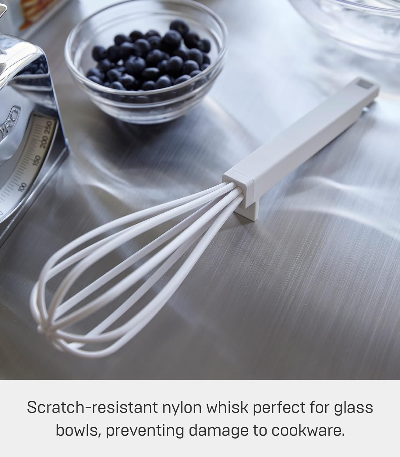 image:imageYamazaki Home Tower Nylon Whisk With Silicone Handle ScratchResistant Hygienic Dishwasher Safe Silicone NylonWhite