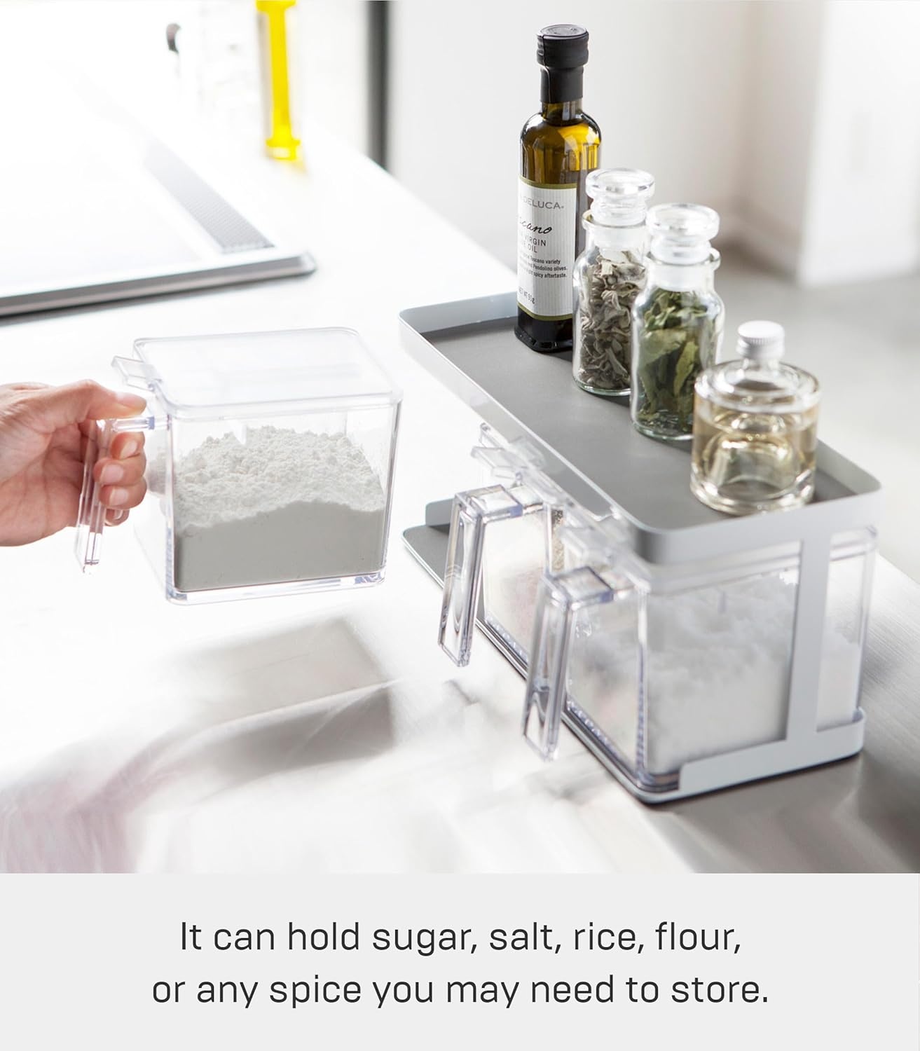 image:imageYamazaki Home Tower Pantry Canisters With Rack Kitchen Container Storage Organizer Triple Steel Plastic 825 Cups 195 LitersWhite