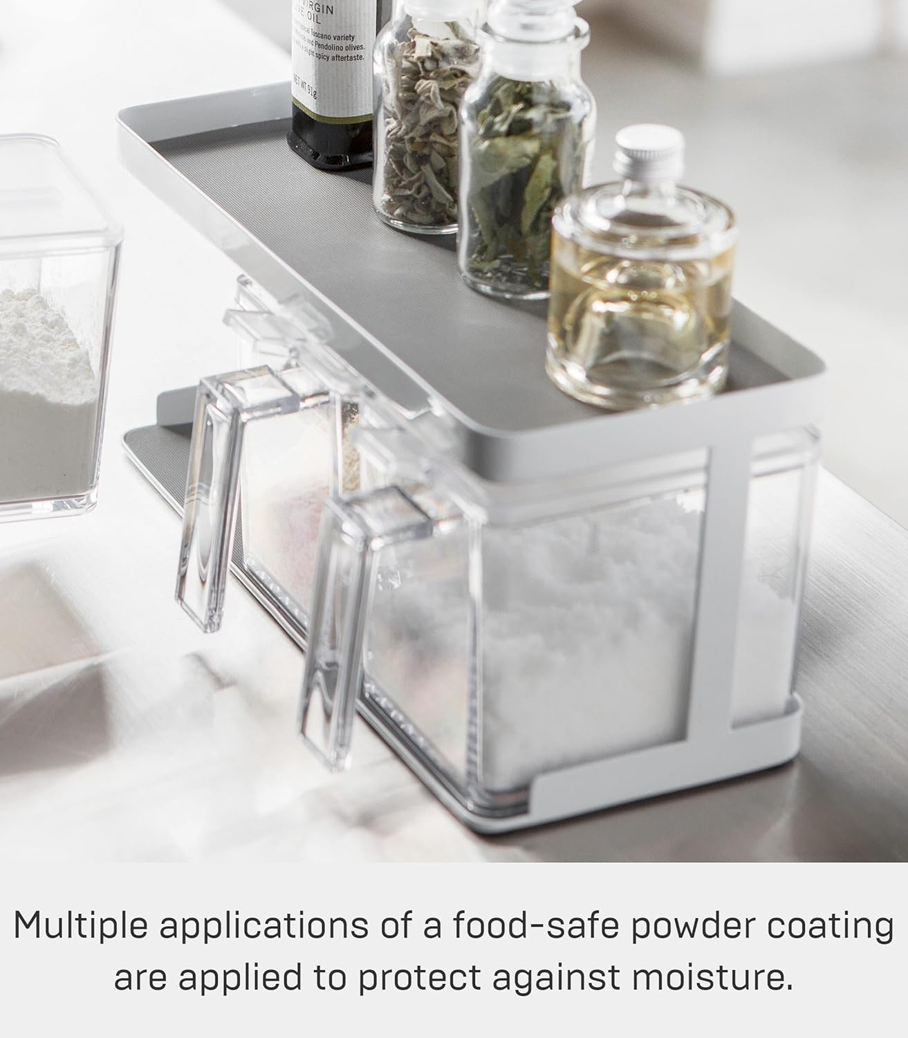 image:imageYamazaki Home Tower Pantry Canisters With Rack Kitchen Container Storage Organizer Triple Steel Plastic 825 Cups 195 LitersWhite