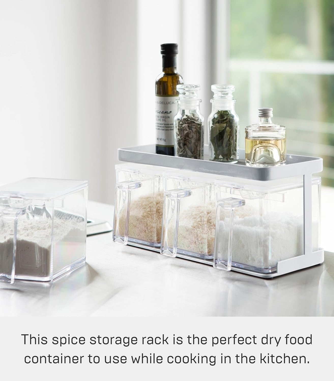 image:imageYamazaki Home Tower Pantry Canisters With Rack Kitchen Container Storage Organizer Triple Steel Plastic 825 Cups 195 LitersWhite