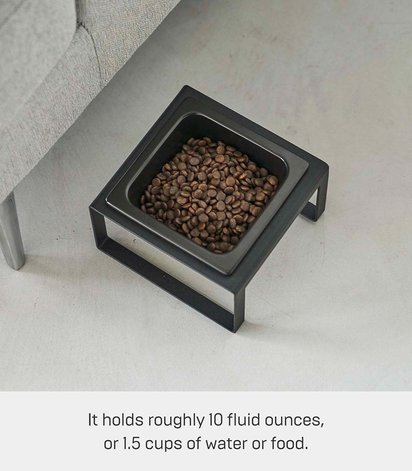 image:imageYamazaki Home Tower Raised Ceramic Pet Food Or Water Bowl with Metal Stand for Cats Or Small Dogs Short 125Black