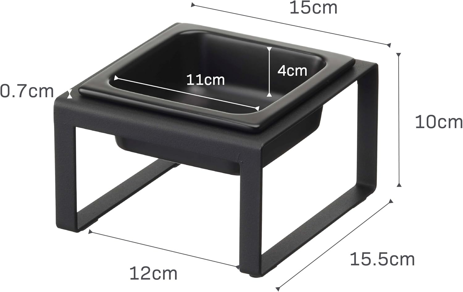 image:imageYamazaki Home Tower Raised Ceramic Pet Food Or Water Bowl with Metal Stand for Cats Or Small Dogs Short 125Black