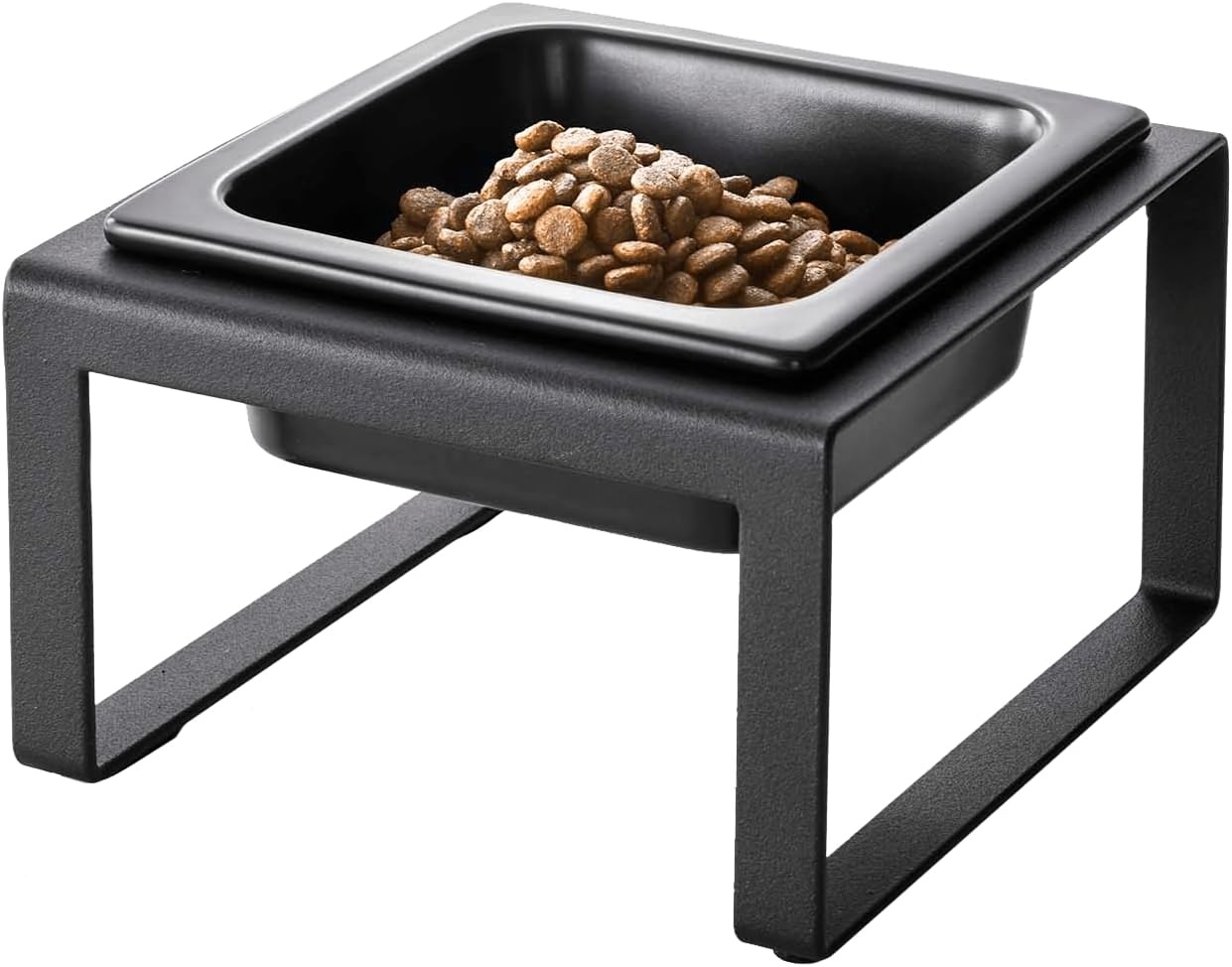 image:imageYamazaki Home Tower Raised Ceramic Pet Food Or Water Bowl with Metal Stand for Cats Or Small Dogs Short 125Black