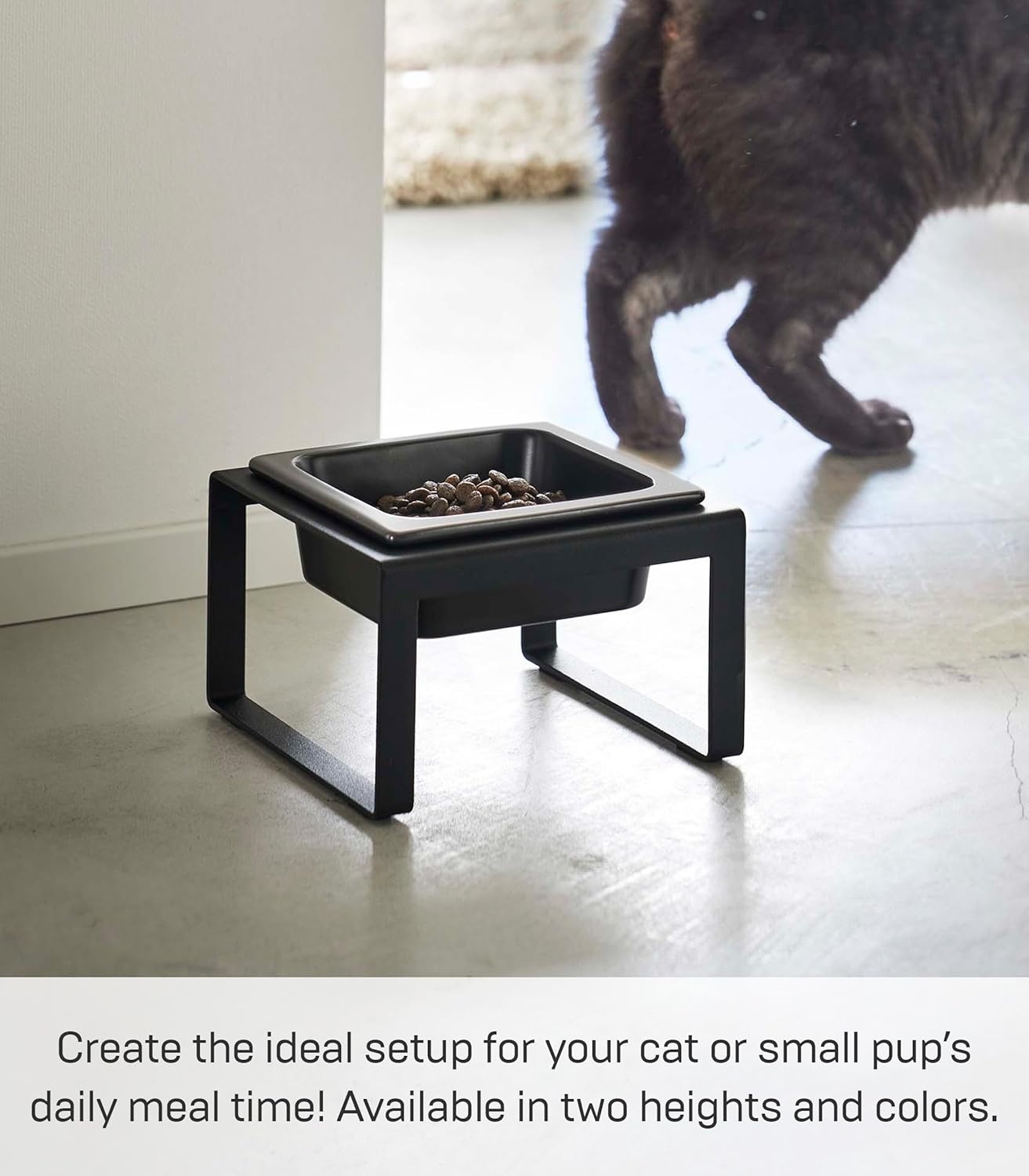 image:imageYamazaki Home Tower Raised Ceramic Pet Food Or Water Bowl with Metal Stand for Cats Or Small Dogs Short 125Black