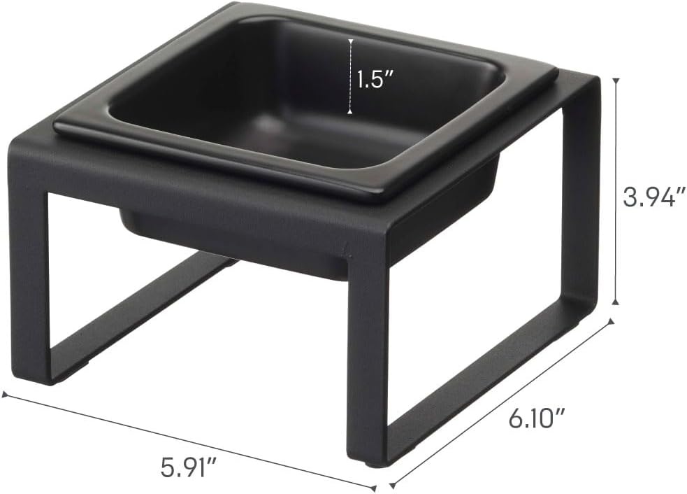 image:imageYamazaki Home Tower Raised Ceramic Pet Food Or Water Bowl with Metal Stand for Cats Or Small Dogs Short 125Black