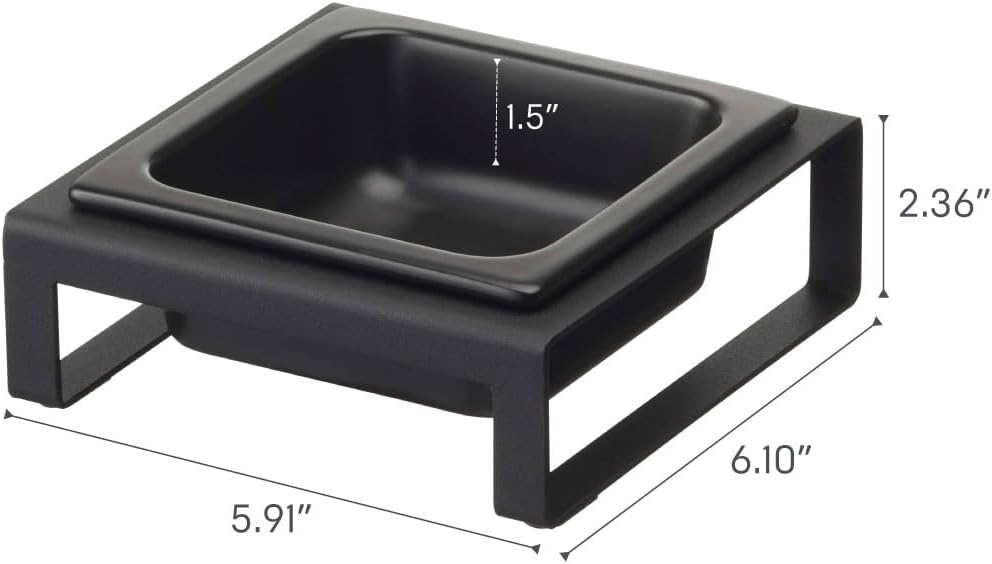 image:imageYamazaki Home Tower Raised Ceramic Pet Food Or Water Bowl with Metal Stand for Cats Or Small Dogs Short 125Black