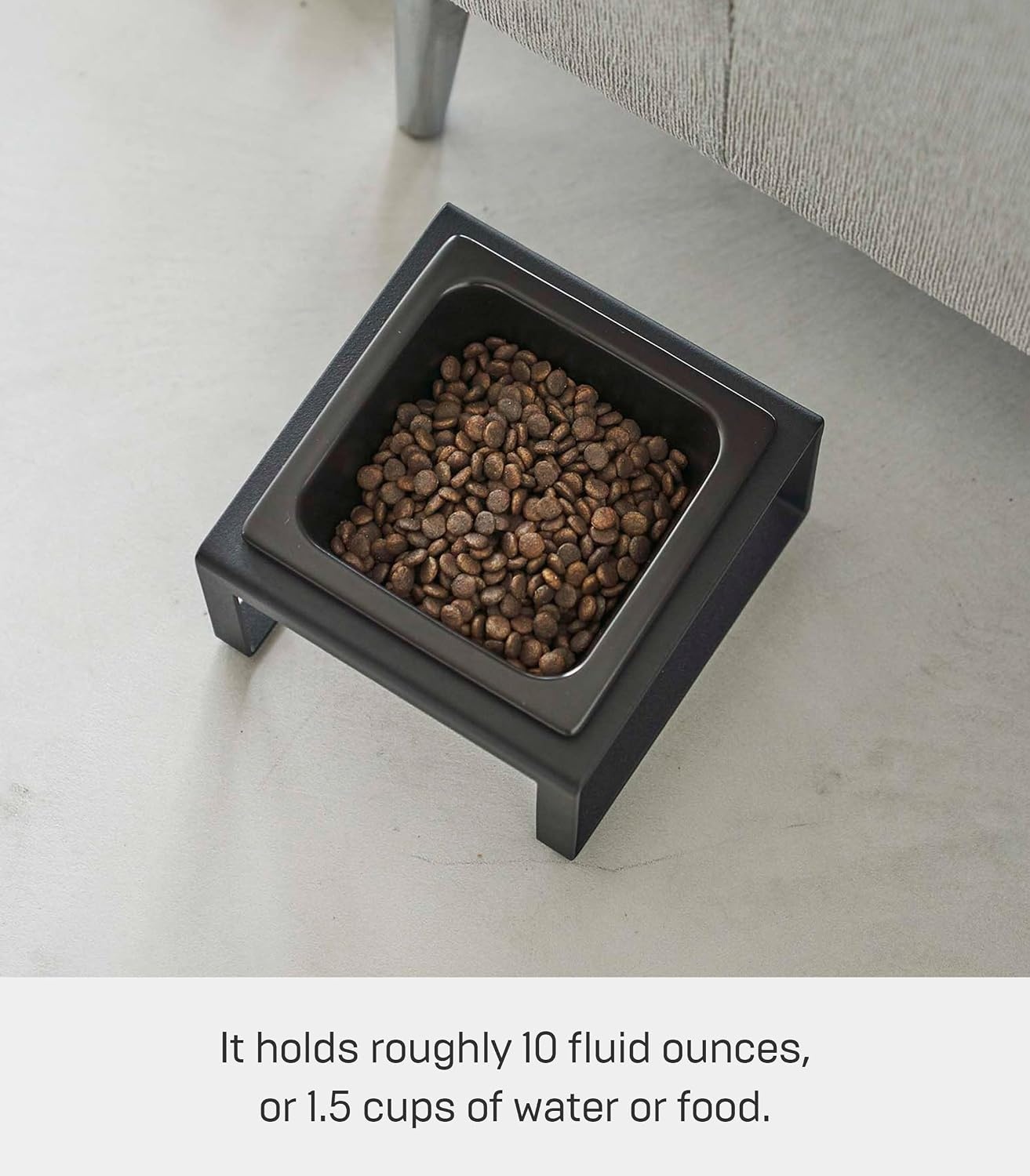 image:imageYamazaki Home Tower Raised Ceramic Pet Food Or Water Bowl with Metal Stand for Cats Or Small Dogs Short 125Black