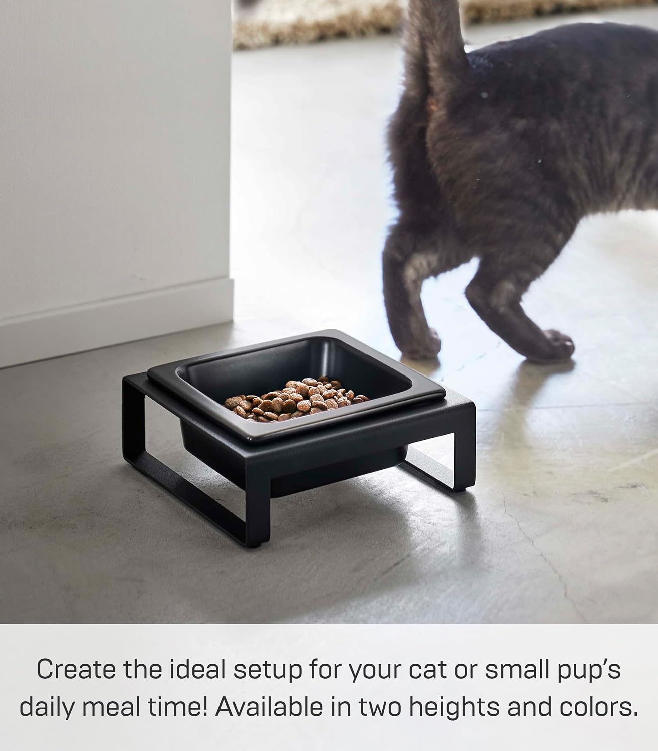 image:imageYamazaki Home Tower Raised Ceramic Pet Food Or Water Bowl with Metal Stand for Cats Or Small Dogs Short 125Black