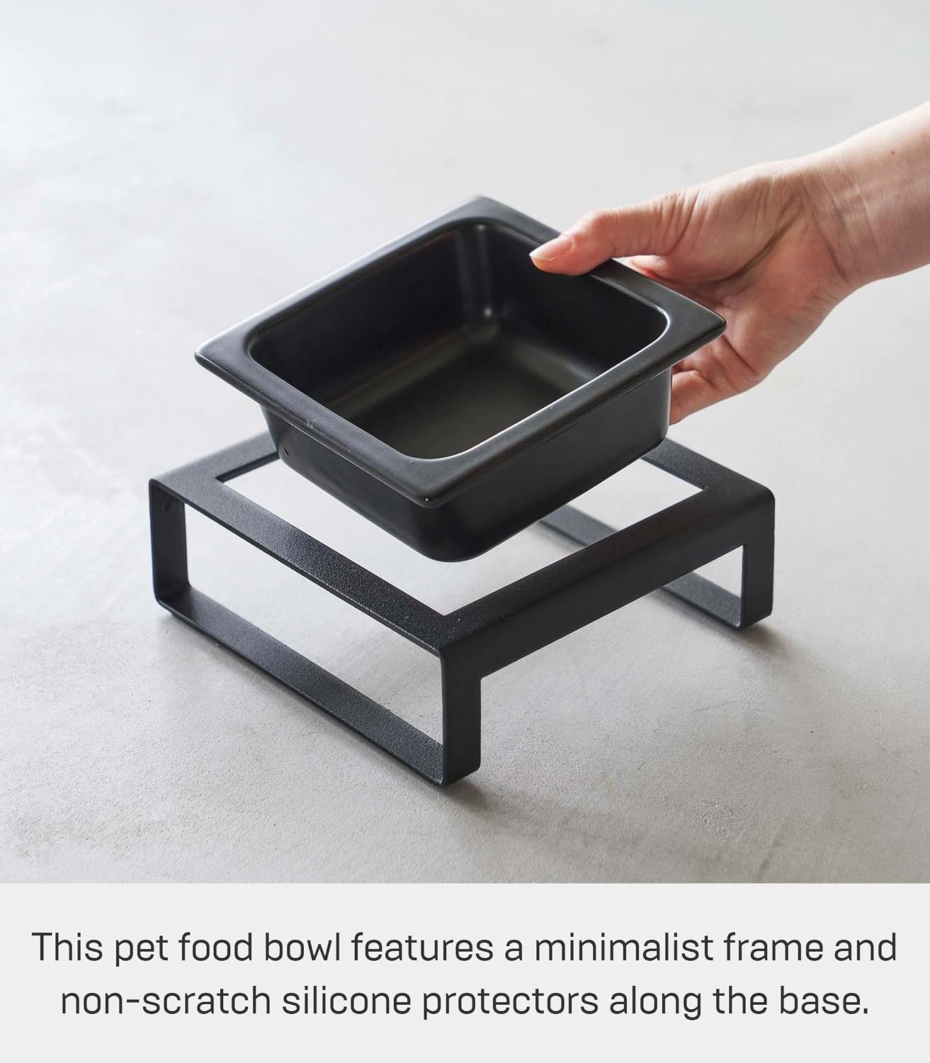image:imageYamazaki Home Tower Raised Ceramic Pet Food Or Water Bowl with Metal Stand for Cats Or Small Dogs Short 125Black