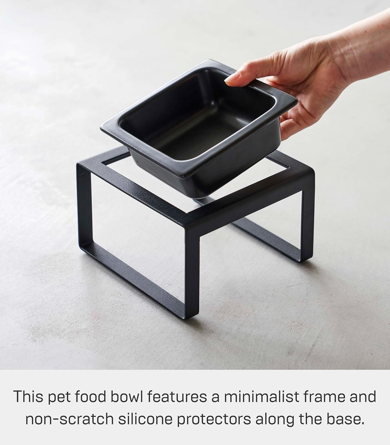 image:imageYamazaki Home Tower Raised Ceramic Pet Food Or Water Bowl with Metal Stand for Cats Or Small Dogs Short 125Black