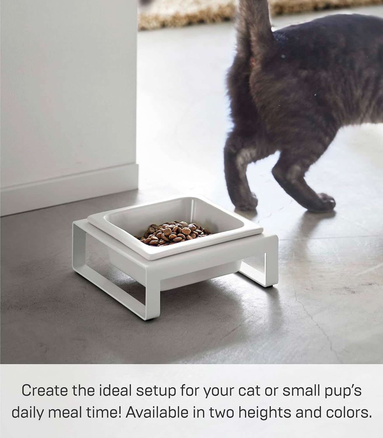 image:imageYamazaki Home Tower Raised Ceramic Pet Food Or Water Bowl with Metal Stand for Cats Or Small Dogs Short 125White