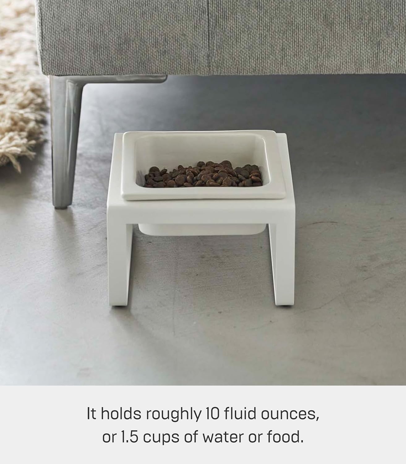 image:imageYamazaki Home Tower Raised Ceramic Pet Food Or Water Bowl with Metal Stand for Cats Or Small Dogs Short 125White