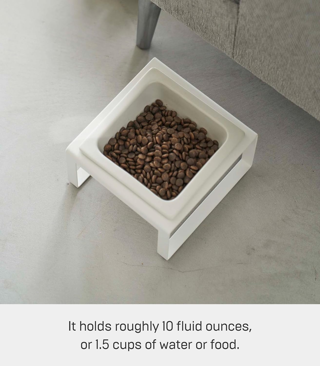 image:imageYamazaki Home Tower Raised Ceramic Pet Food Or Water Bowl with Metal Stand for Cats Or Small Dogs Short 125White