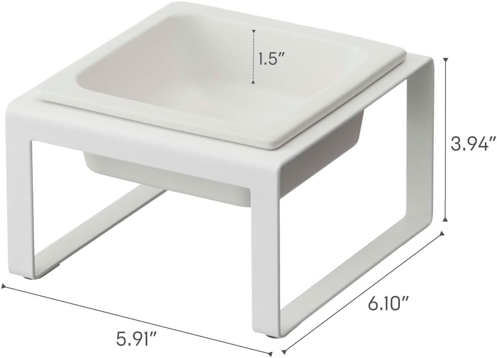 image:imageYamazaki Home Tower Raised Ceramic Pet Food Or Water Bowl with Metal Stand for Cats Or Small Dogs Short 125White