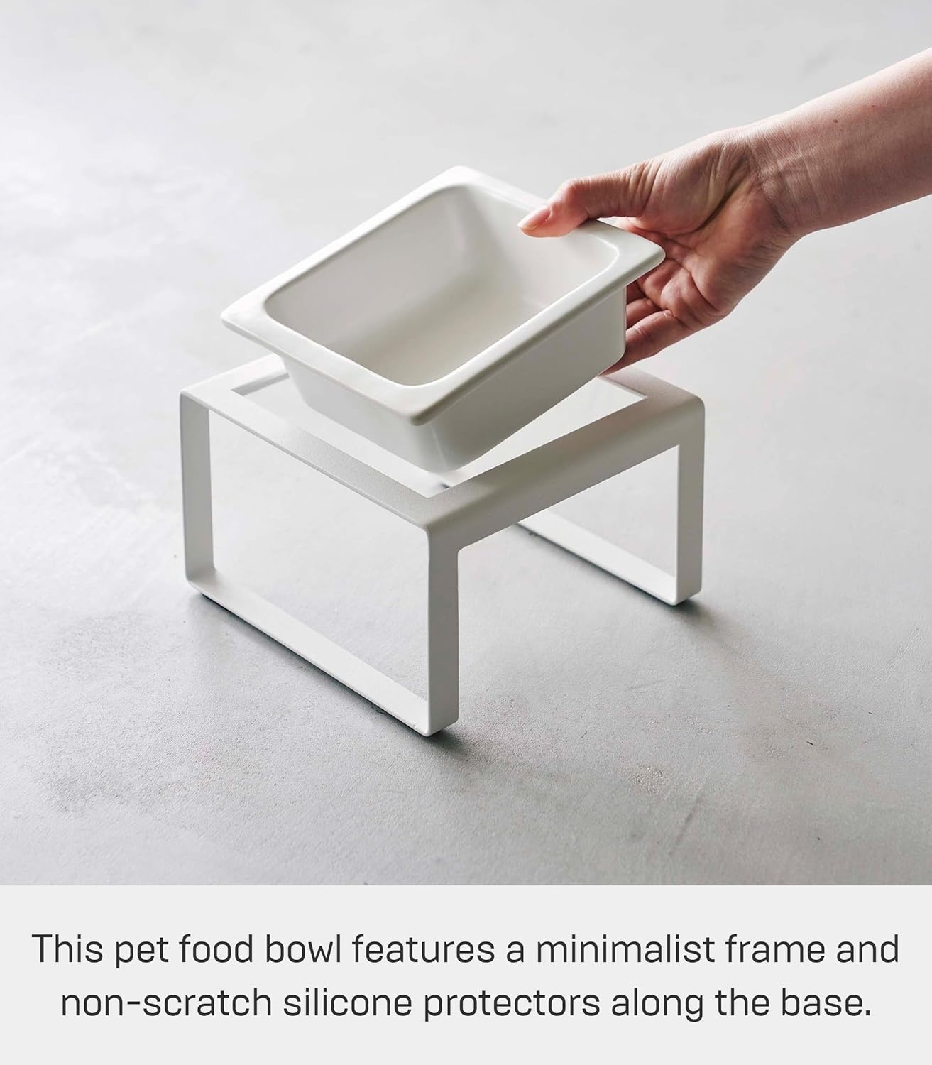 image:imageYamazaki Home Tower Raised Ceramic Pet Food Or Water Bowl with Metal Stand for Cats Or Small Dogs Short 125White