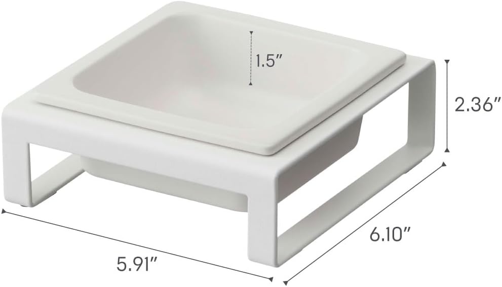 image:imageYamazaki Home Tower Raised Ceramic Pet Food Or Water Bowl with Metal Stand for Cats Or Small Dogs Short 125White