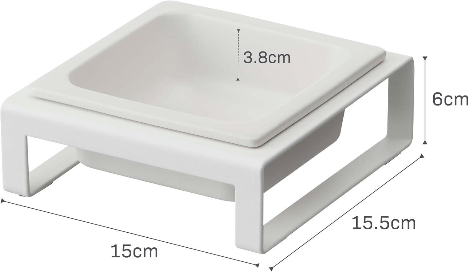 image:imageYamazaki Home Tower Raised Ceramic Pet Food Or Water Bowl with Metal Stand for Cats Or Small Dogs Short 125White