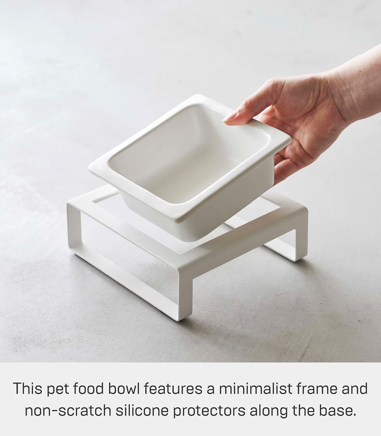 image:imageYamazaki Home Tower Raised Ceramic Pet Food Or Water Bowl with Metal Stand for Cats Or Small Dogs Short 125White