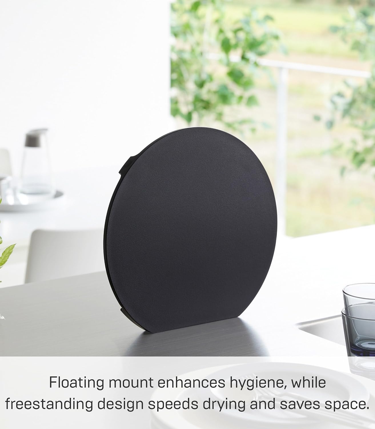 image:imageYamazaki Home Tower Round Cutting Board Magnetic Mounting Dishwasher Safe NonSlip Surface Ideal For Pizza And Ingredient Prep PolypropyleneBlack