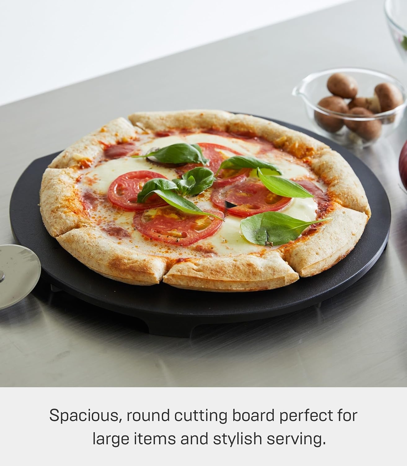 image:imageYamazaki Home Tower Round Cutting Board Magnetic Mounting Dishwasher Safe NonSlip Surface Ideal For Pizza And Ingredient Prep PolypropyleneBlack