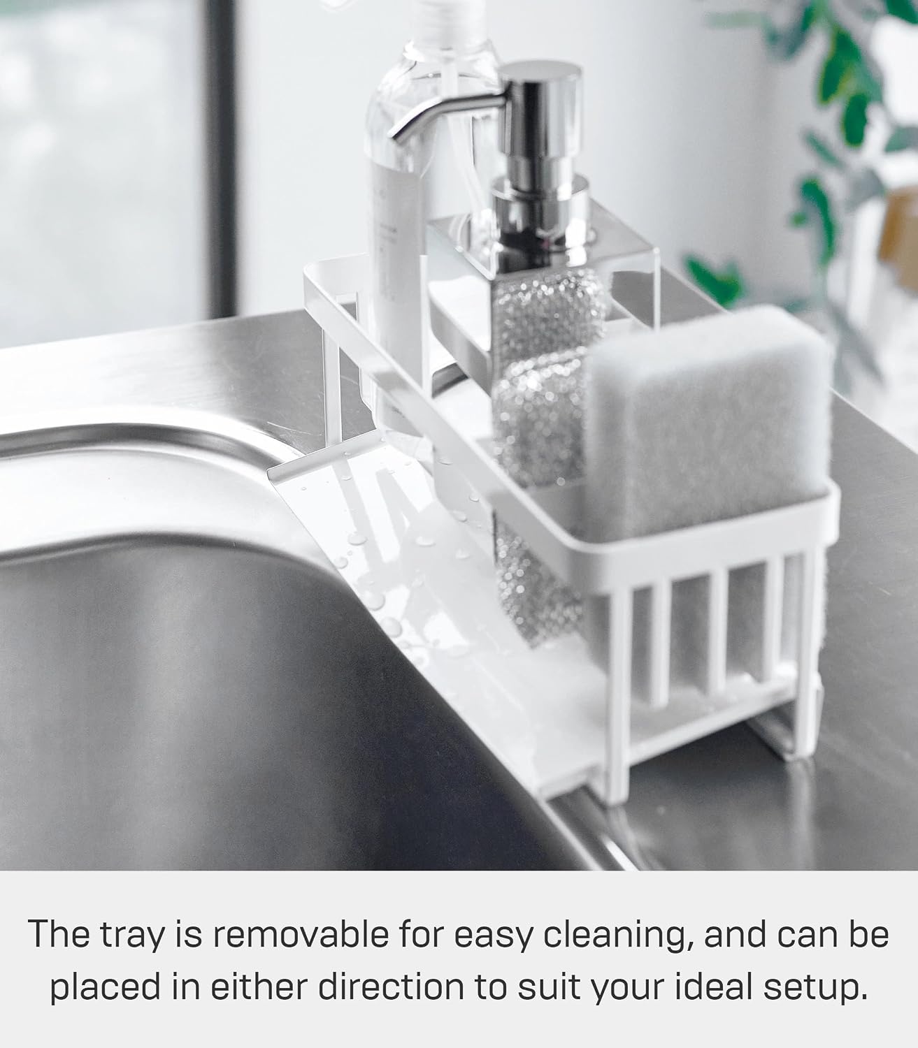 image:imageYamazaki Home Tower SelfDraining Sponge and Soap Bottle Rack Kitchen Sink Organizer Metal Holder with Removable Tray SteelWhite