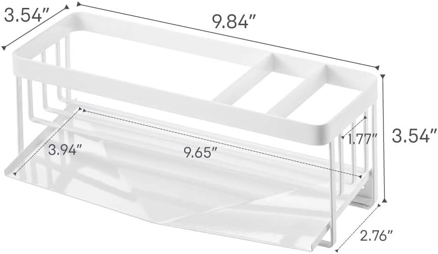 image:imageYamazaki Home Tower SelfDraining Sponge and Soap Bottle Rack Kitchen Sink Organizer Metal Holder with Removable Tray SteelWhite
