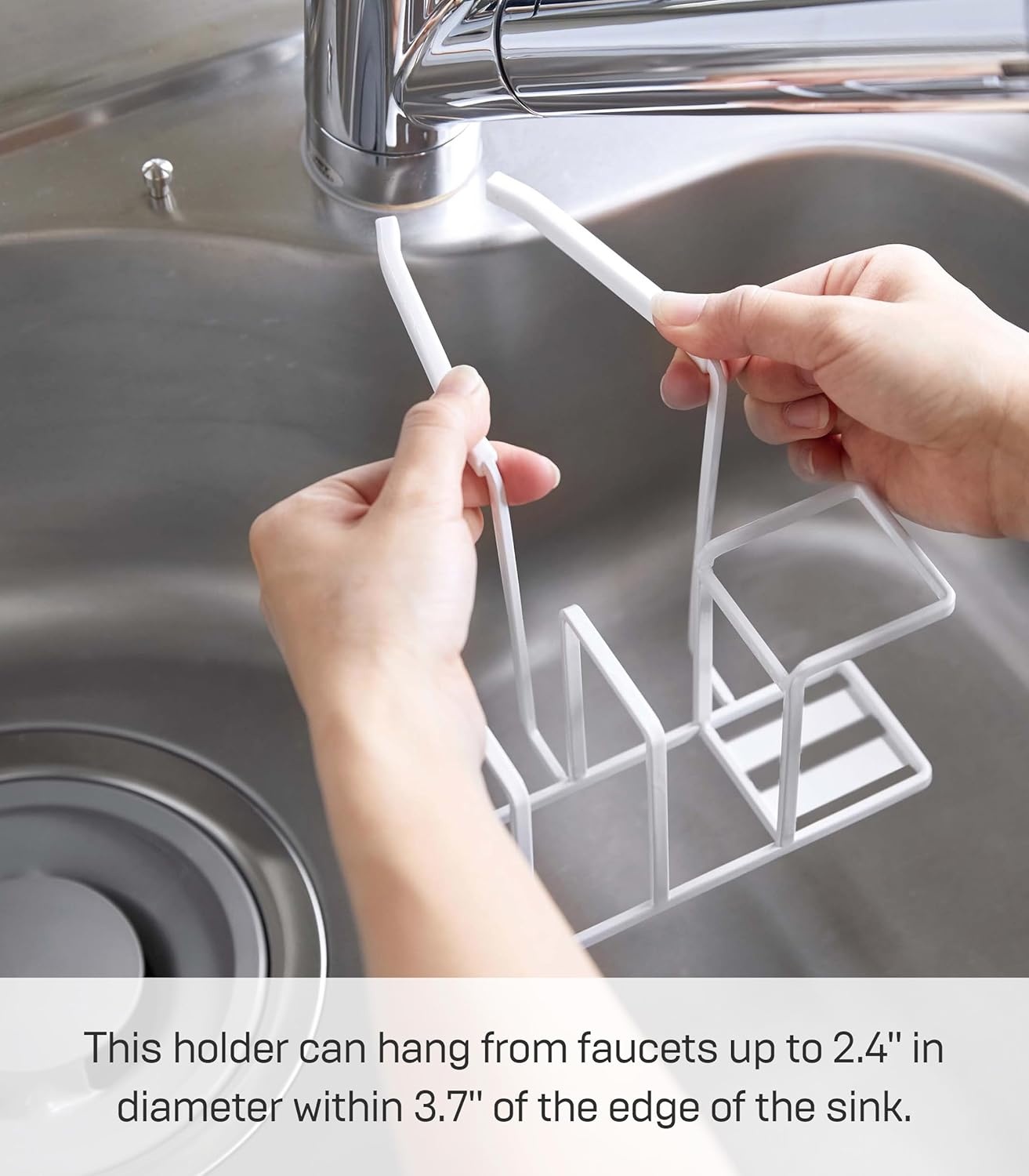 image:imageYamazaki Home Tower Sink Faucet Hanging Dish Sponge Brush Or Soap Bottle Holder SelfDraining Kitchen Storage Organization SteelWhite