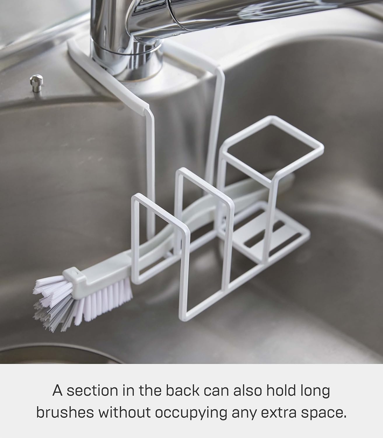 image:imageYamazaki Home Tower Sink Faucet Hanging Dish Sponge Brush Or Soap Bottle Holder SelfDraining Kitchen Storage Organization SteelWhite