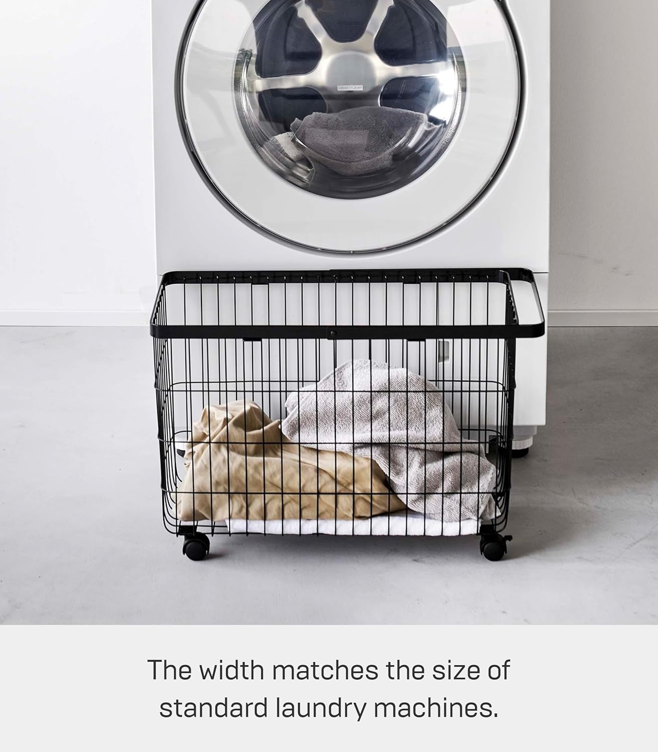 image:imageYamazaki Home Tower Small Rolling Laundry Basket Metal Hamper Cart With Wheels And Handle 148 Steel 98 Gallons 35 LitersBlack