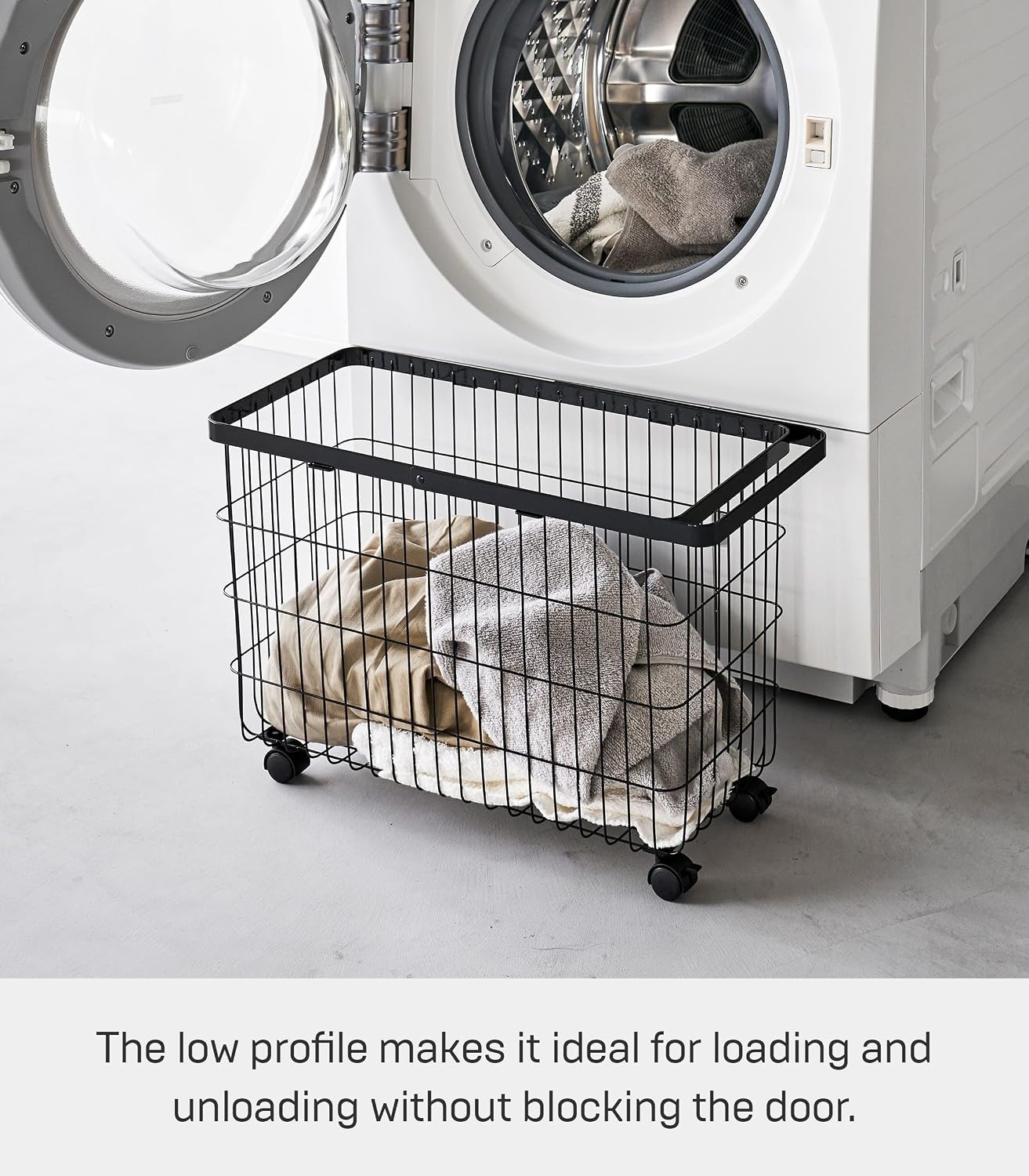 image:imageYamazaki Home Tower Small Rolling Laundry Basket Metal Hamper Cart With Wheels And Handle 148 Steel 98 Gallons 35 LitersBlack