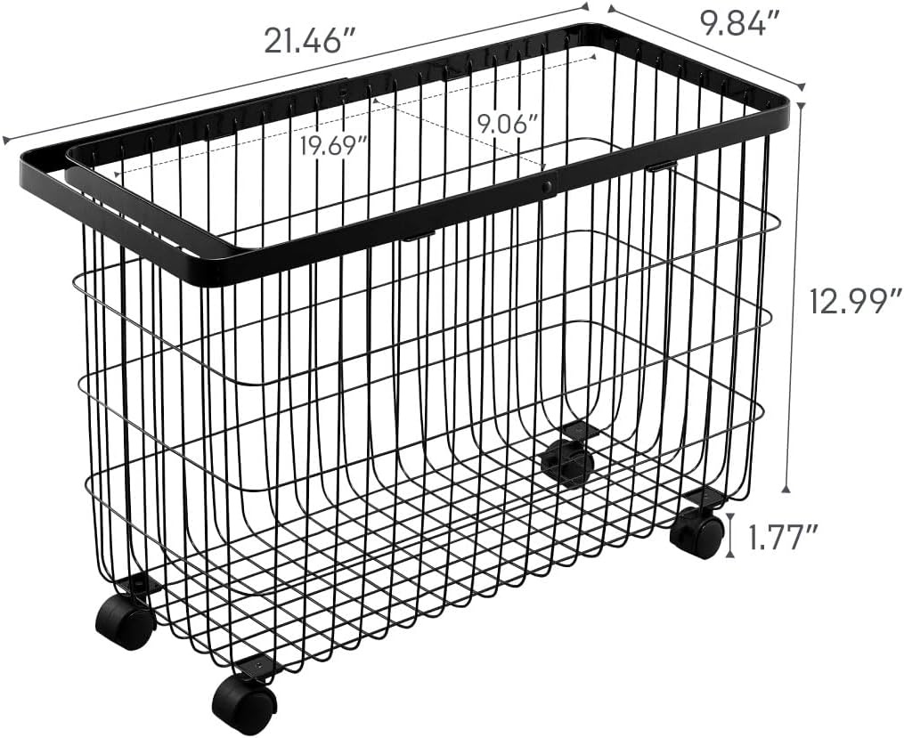 image:imageYamazaki Home Tower Small Rolling Laundry Basket Metal Hamper Cart With Wheels And Handle 148 Steel 98 Gallons 35 LitersBlack
