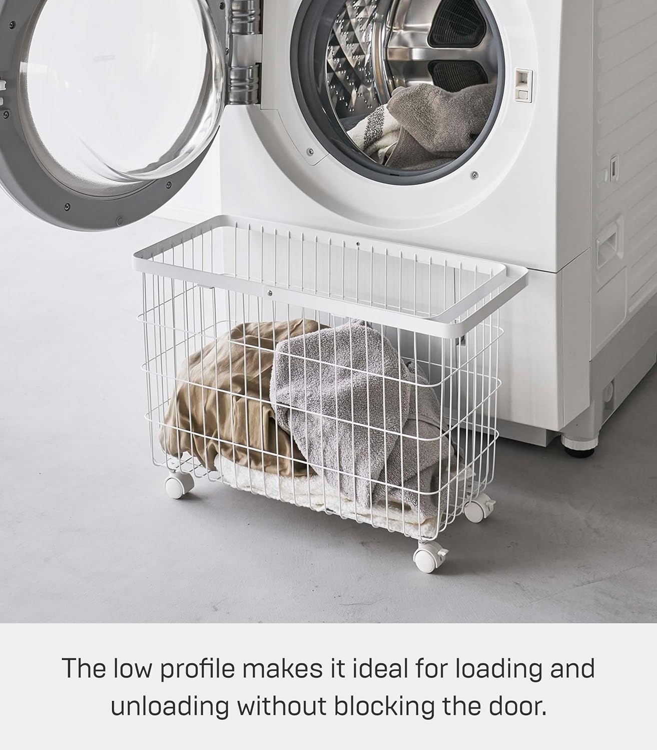 image:imageYamazaki Home Tower Small Rolling Laundry Basket Metal Hamper Cart With Wheels And Handle 148 Steel 98 Gallons 35 LitersWhite