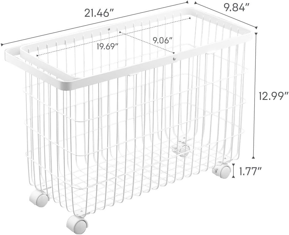 image:imageYamazaki Home Tower Small Rolling Laundry Basket Metal Hamper Cart With Wheels And Handle 148 Steel 98 Gallons 35 LitersWhite