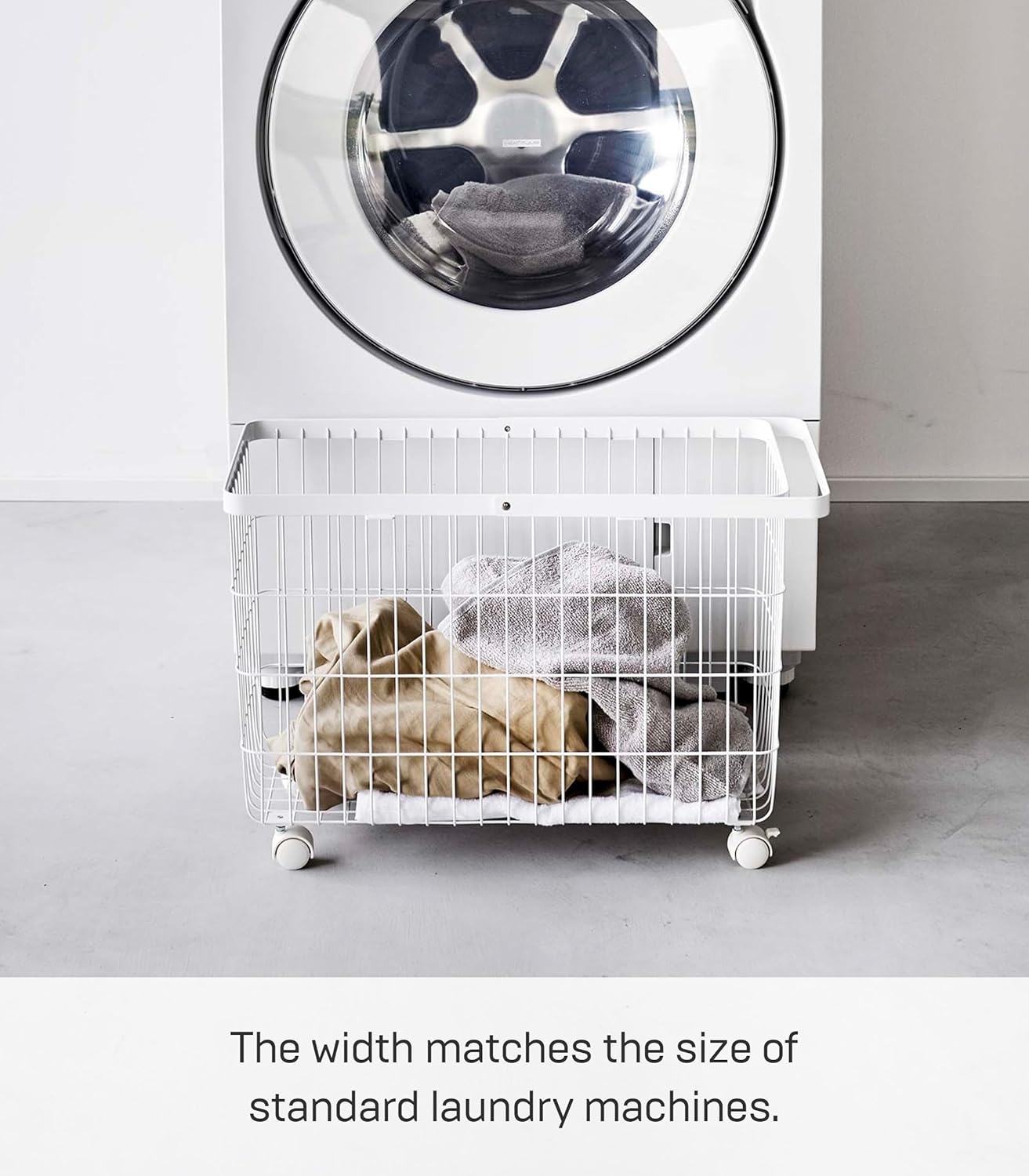 image:imageYamazaki Home Tower Small Rolling Laundry Basket Metal Hamper Cart With Wheels And Handle 148 Steel 98 Gallons 35 LitersWhite