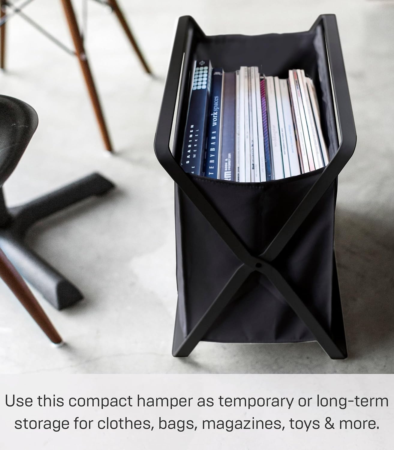 image:imageYamazaki Home Tower Space Saving Storage Hamper Floor 16 Steel 85 Gallon 32 LitersBlack