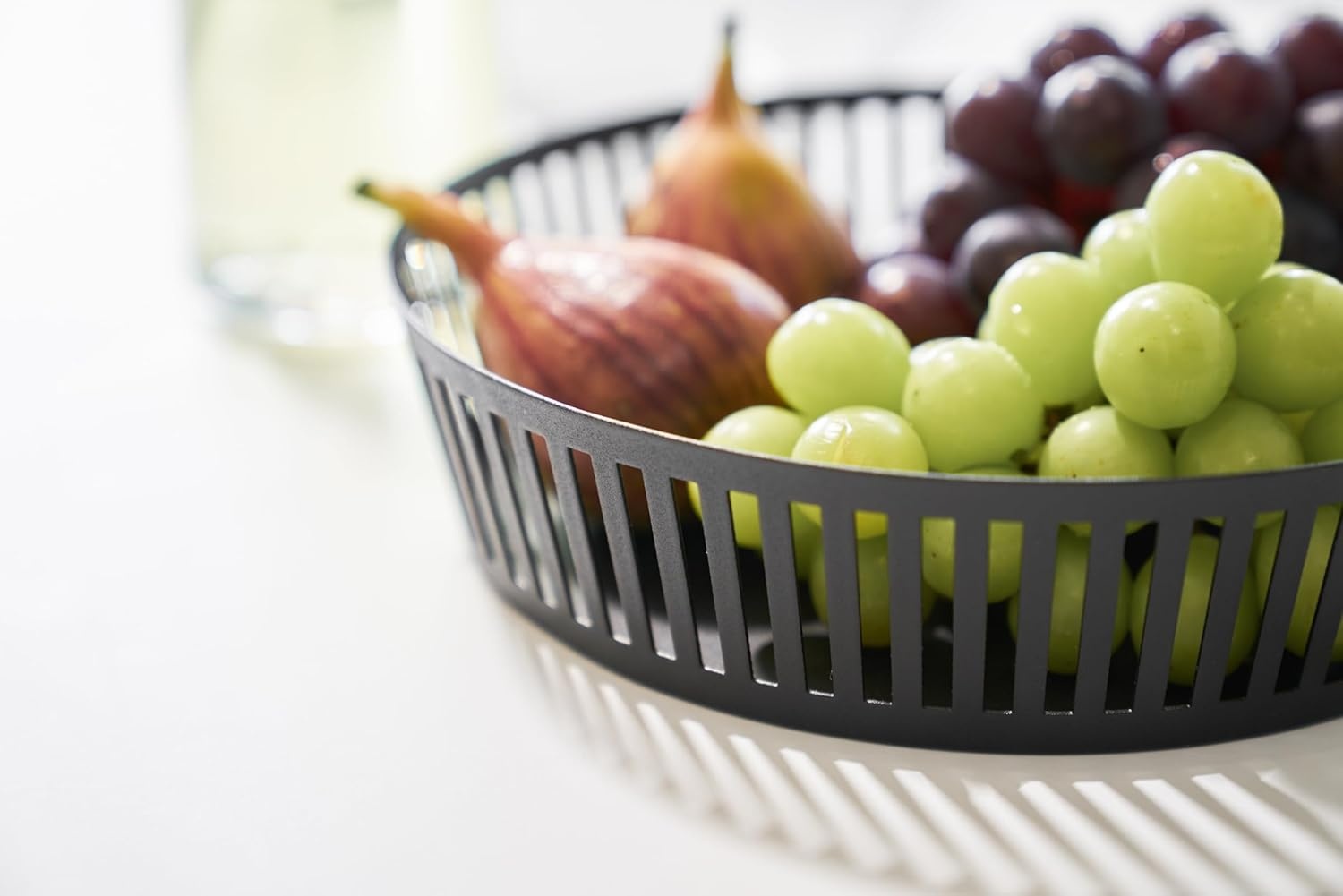 image:imageYamazaki Home Tower Striped Steel Fruit Basket Kitchen Storage Produce Holder WhiteBlack