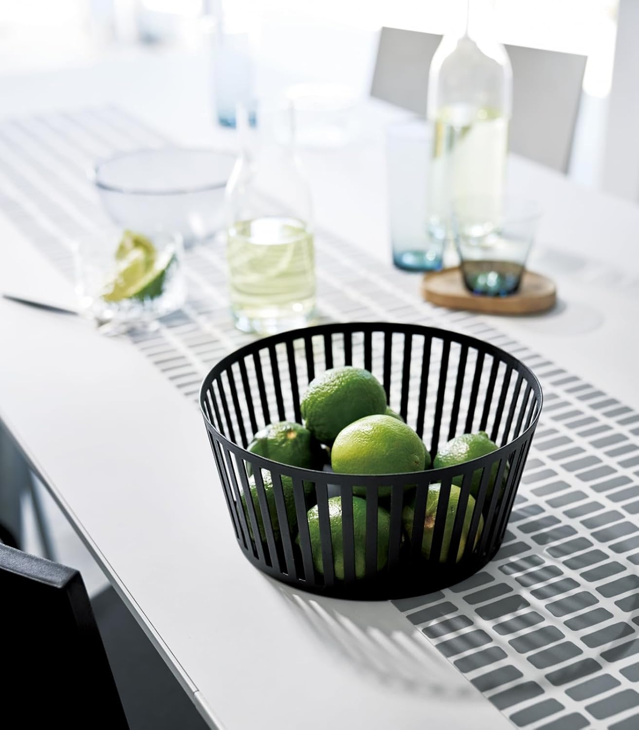 image:imageYamazaki Home Tower Striped Steel Fruit Basket Kitchen Storage Produce Holder WhiteBlack