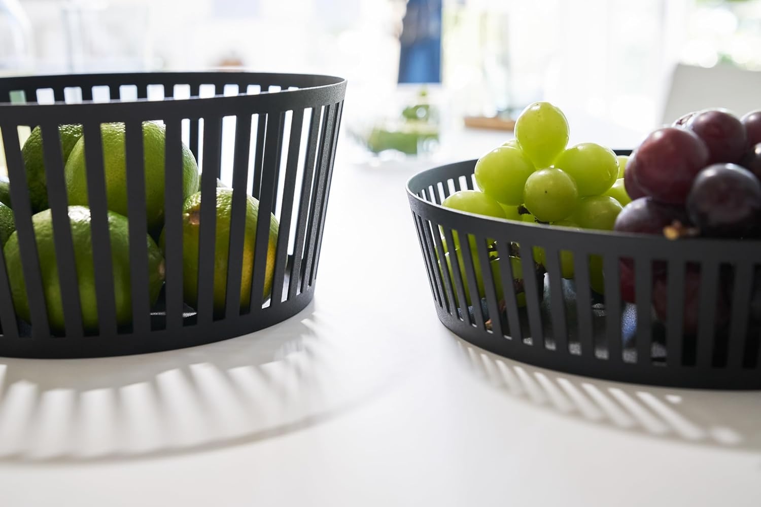 image:imageYamazaki Home Tower Striped Steel Fruit Basket Kitchen Storage Produce Holder WhiteBlack