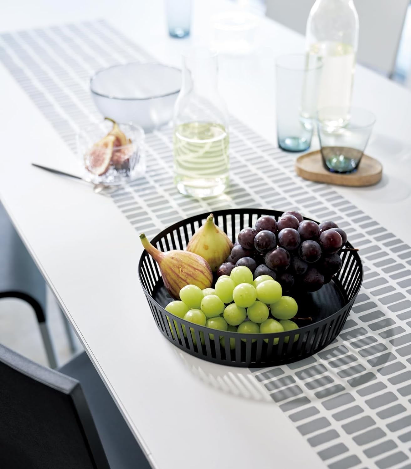 image:imageYamazaki Home Tower Striped Steel Fruit Basket Kitchen Storage Produce Holder WhiteBlack
